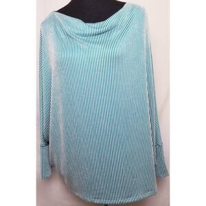 Zenana Women's Cowl Neck Long Sleeve Ribbed Batwing Top Color-Teal & White Sz S